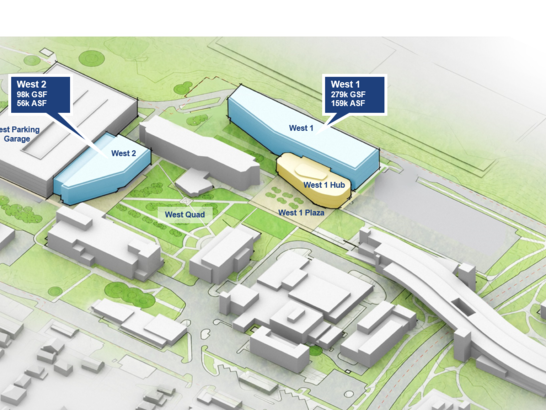 Sketch of planned buildings on West Campus. 