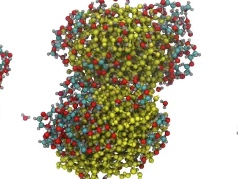 Illustration of a molecular reaction between chromium-oxide and diethylene glycol.