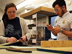 Students use materials such as paper, wood and cardboard to create prototypes of their EDSGN 100 projects.