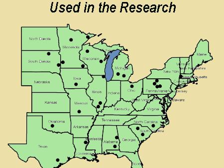 Map of eastern US with landscapes deliniated