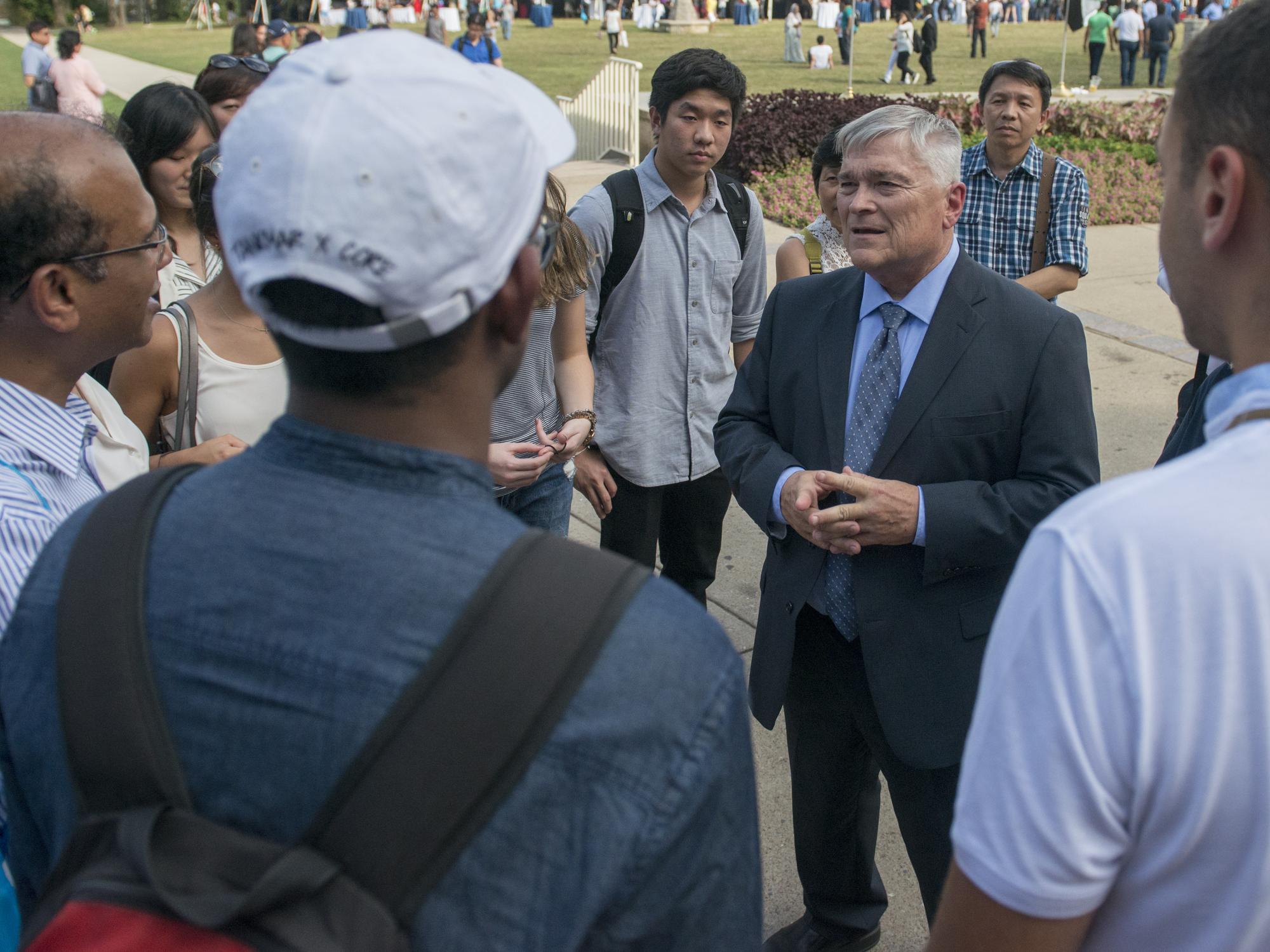 President Barron chats with international students