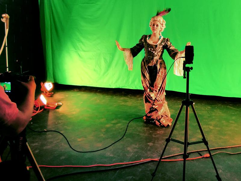 Behind the scenes at a green screen video shoot for "Into the Woods" 