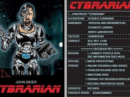 John Meier's Cybrarian trading card to promote the libraries' resources