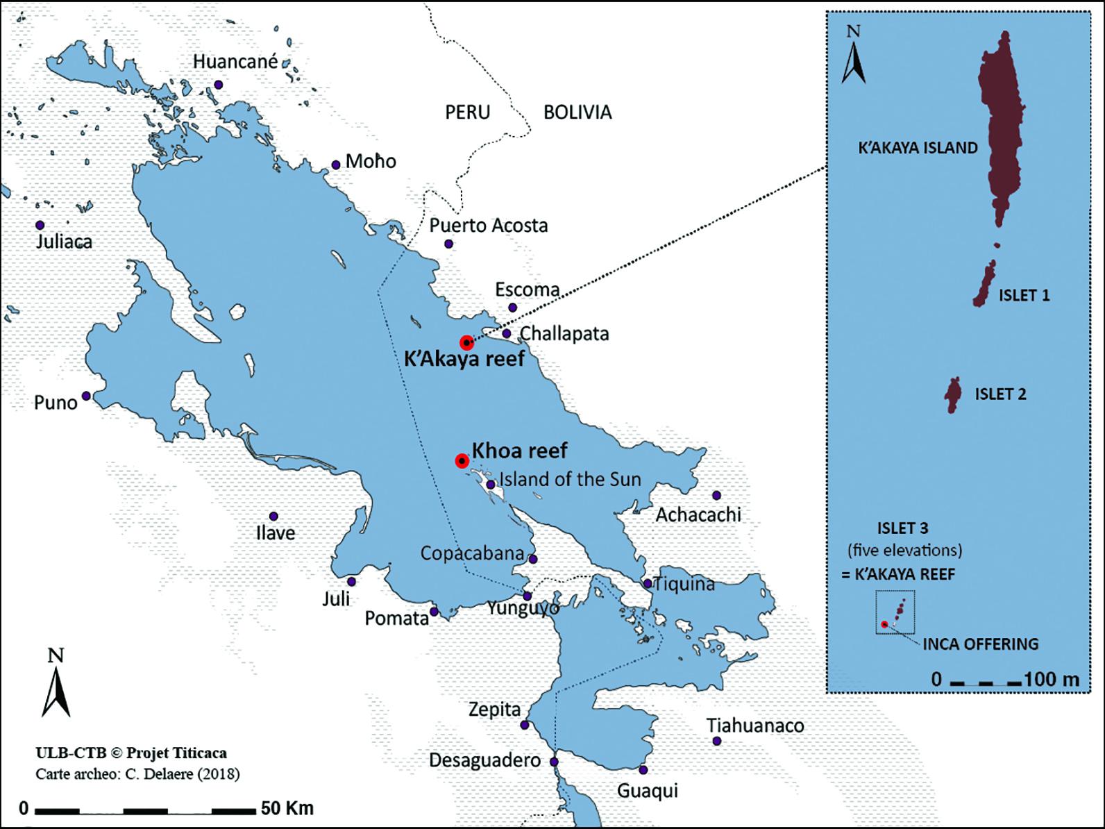 Map of Lake Titicaca showing islands