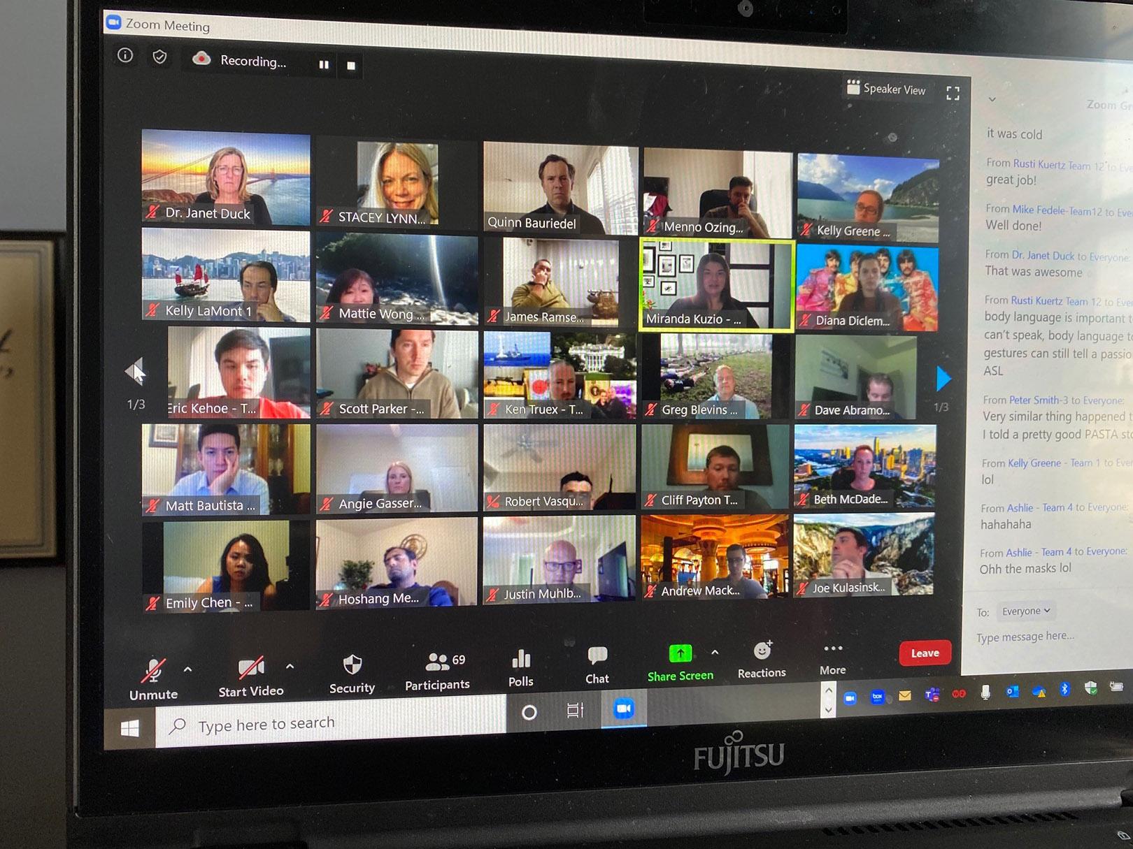 Attendees of the Penn State Online MBA virtual residency are shown on a computer screen.