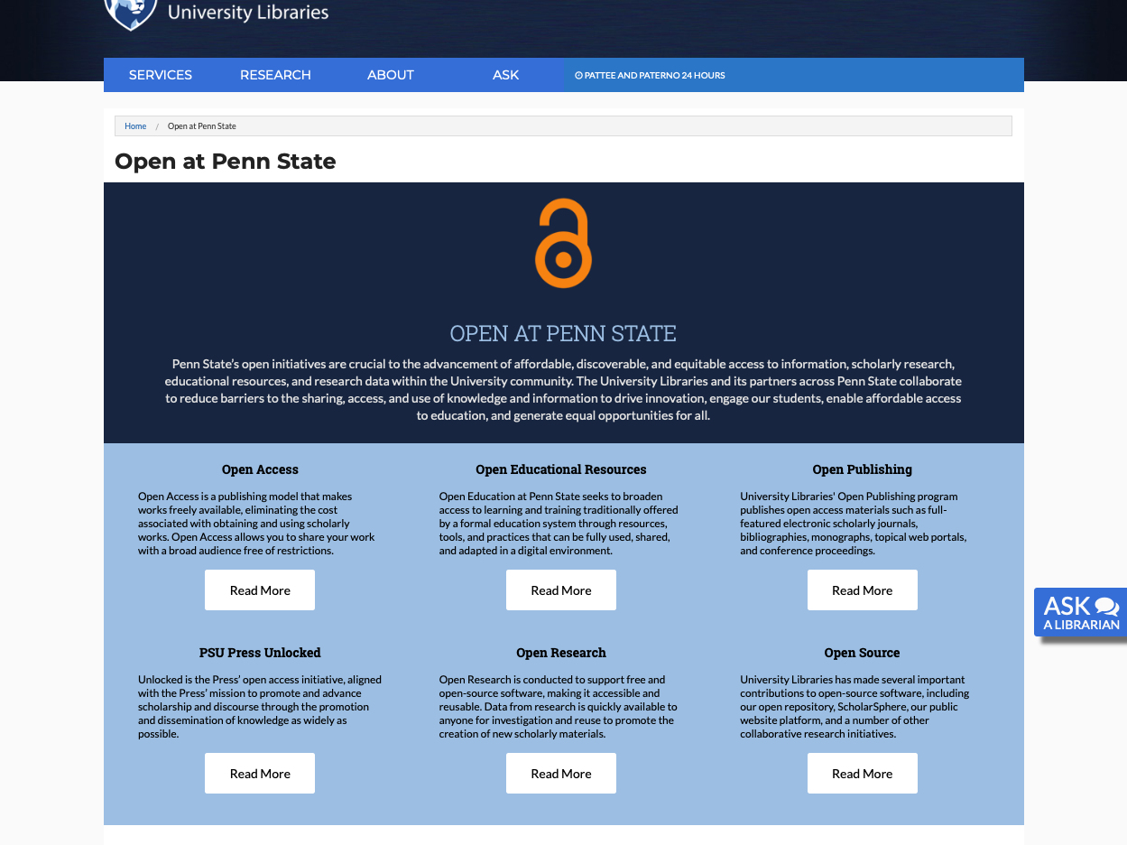 screen capture of open.psu.edu website titled Open at Penn State