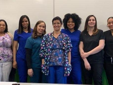 Phlebotomy graduates and their instructor are, from left: Tianna Benjamin, Esther Chevalier, Lauri Colon Japa, instructor Maribel Rosa, Yomila Hernandez, Laura Paulshock and Angelisse Cruz.