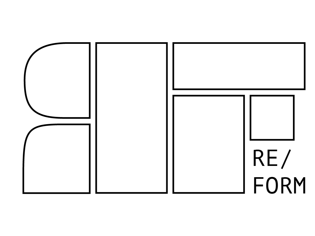 The logo designed by graduating graphic design students for their senior showcase, “Re/form.”