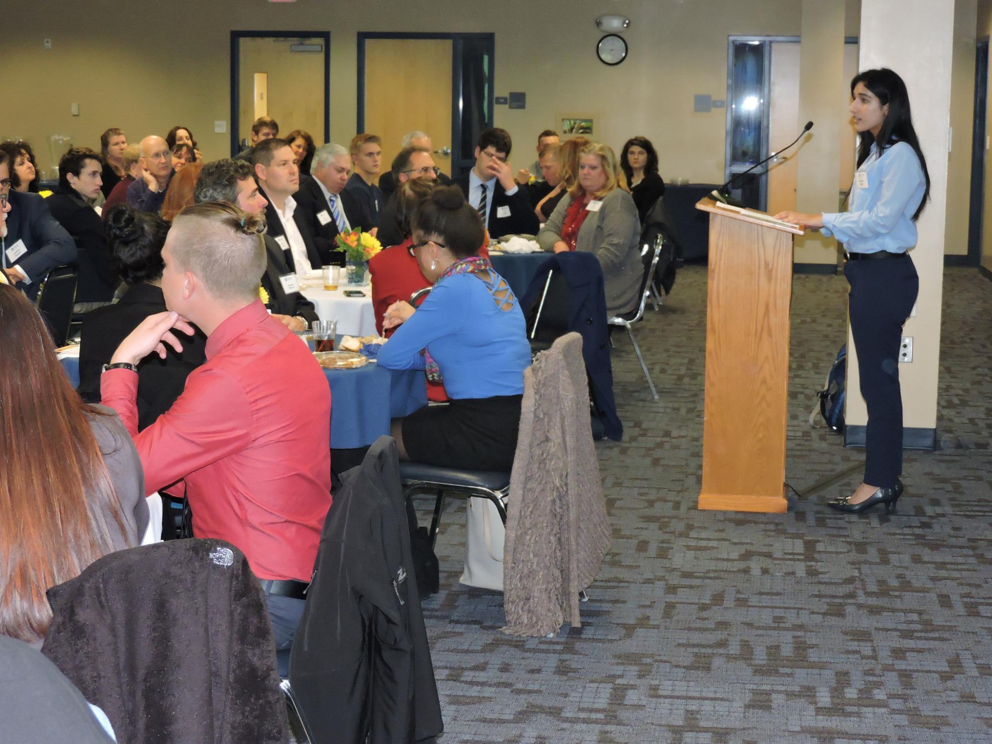 Naseeba speaking at Scholarship Dinner