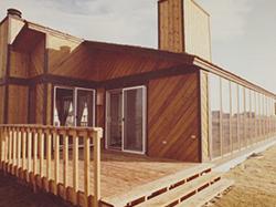 Wood building with wood deck