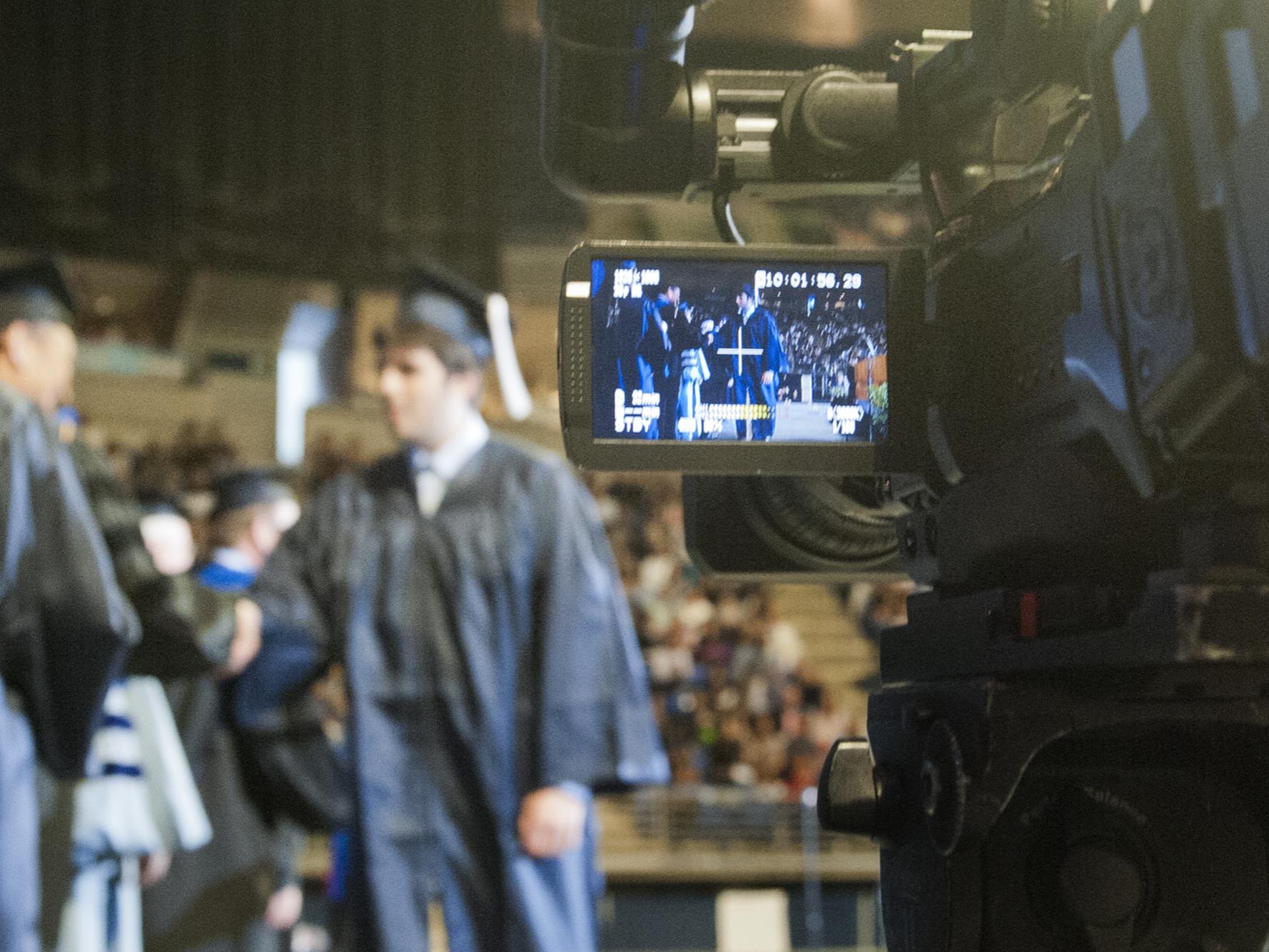 television camera at commencement ceremony