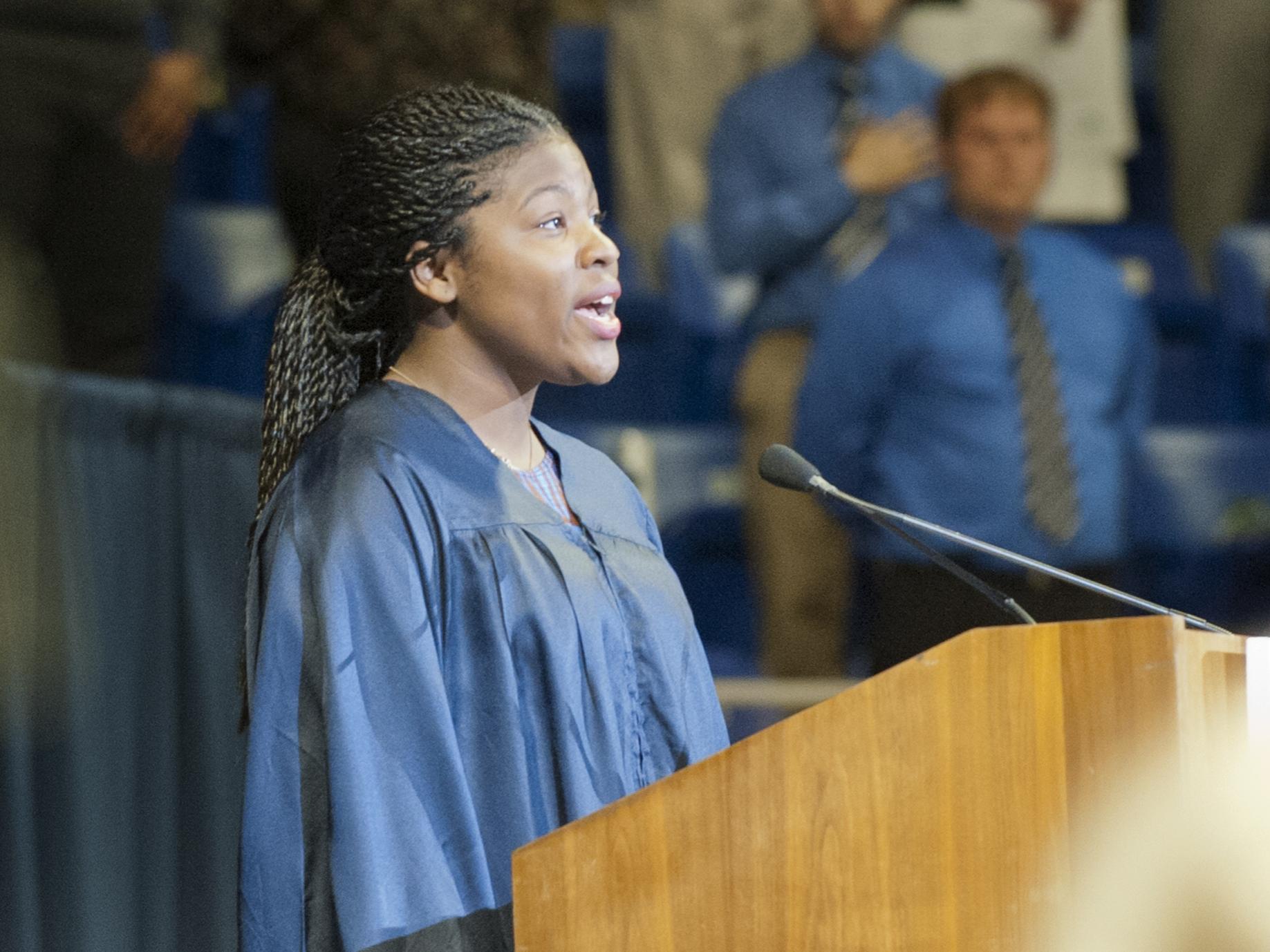 Singing National Anthem at commencement ceremony