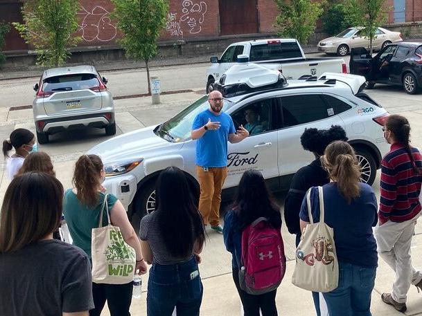 RI at Penn State Summer Program students looking at Argo AI self-driving car.