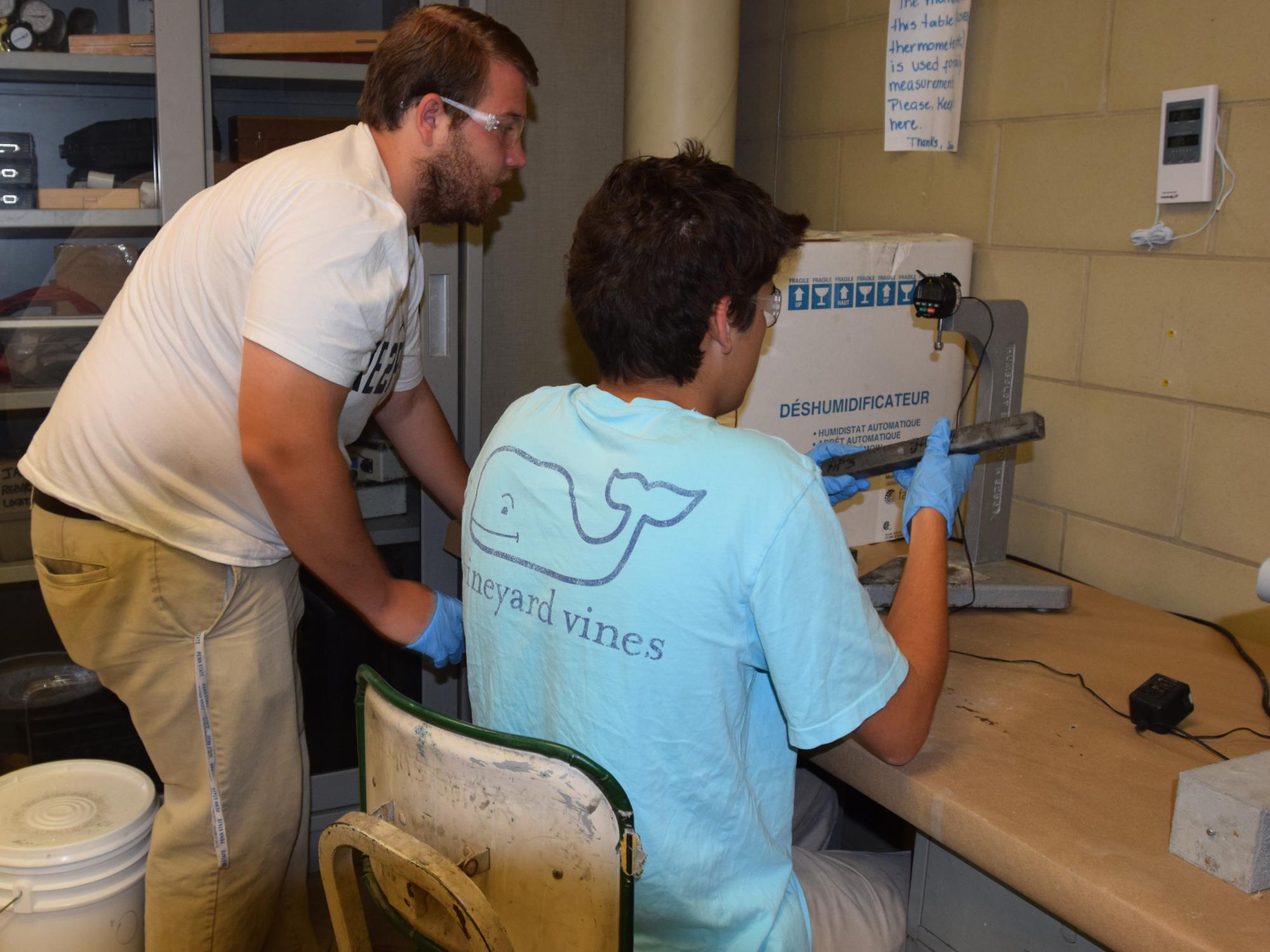 measuring concrete shrinkage after casting at the Civil Infrastructure Testing and Evaluation Laboratory