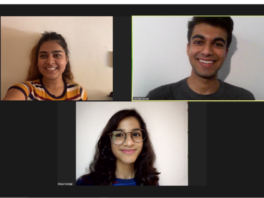 Screenshot of Zoom call with the three members of Team Umbrella