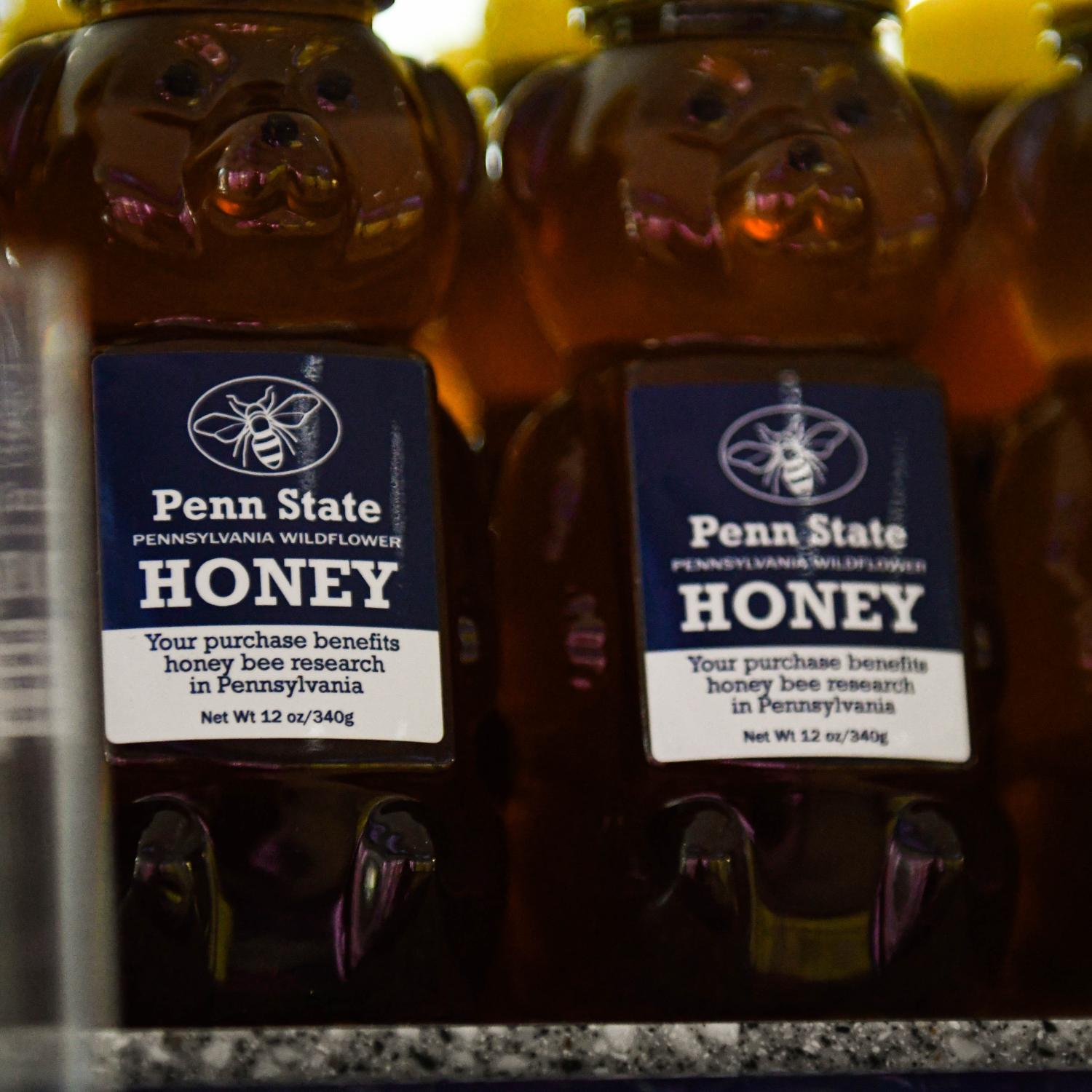 Bottles of Penn State honey at the Berkey Creamery